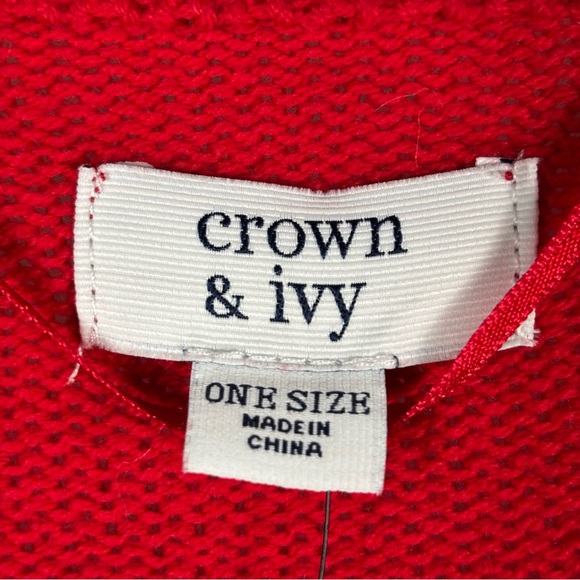Crown Ivy Poncho One Size Red Holiday Cape Wrap Soft Warm Lightweight Shawl NWT - Picture 7 of 8